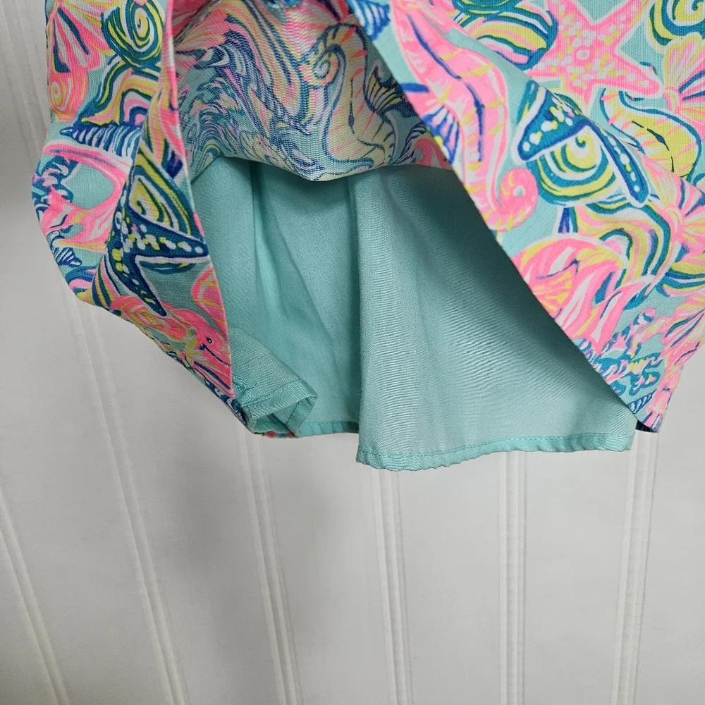 Sigrid Olsen Dress Girls 7 Sea Life A-Line Cotton Sleeveless Lined Pink Multi